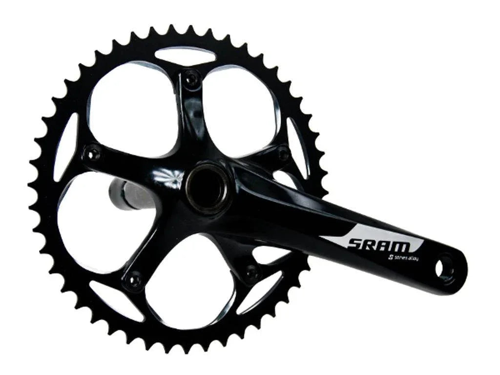 svart SRAM cykelkedjedrev och vevarm, singelklinga, cykeldel