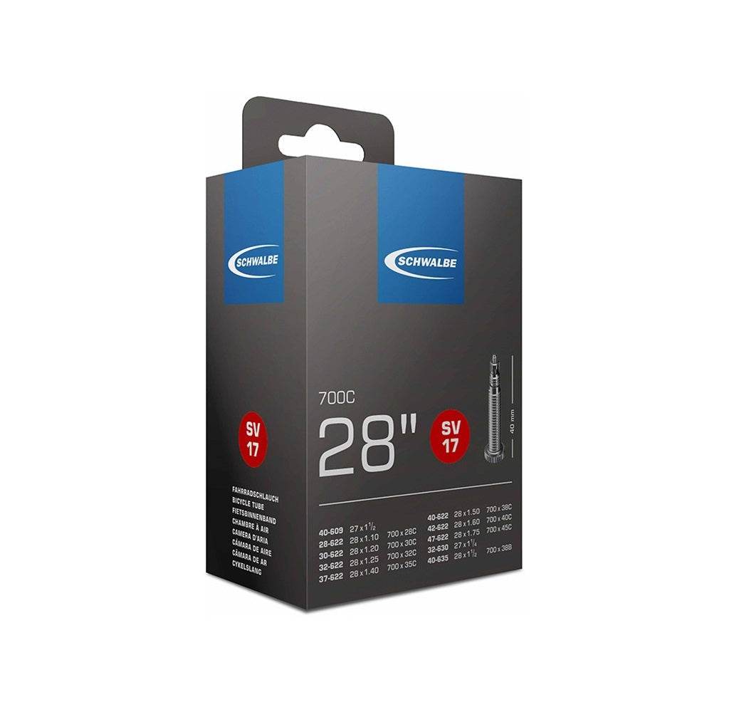 Schwalbe cykelslang 28 tum SV17 med Presta-ventil, svart förpackning, 700C däck