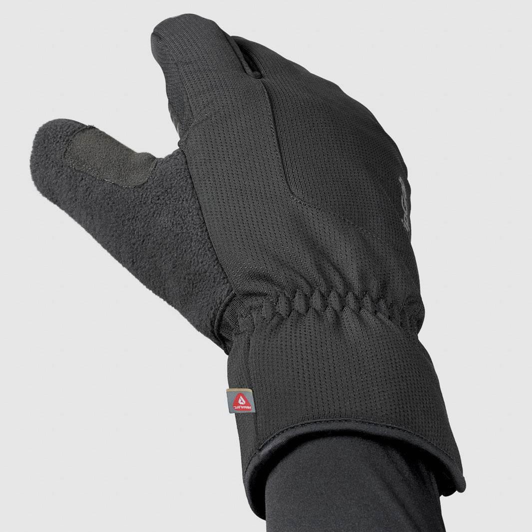 Svart trefingershandske för vinter, isolerad, med justerbart handledsband.