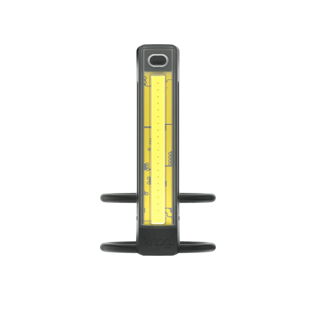 Knog cykellampa LED gul, smal rektangulär design, montering för cykel