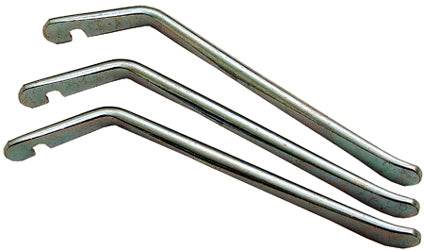 Tre däckjärn i metall för cykelreparationer, raka och böjda kanter, verktyg cykel