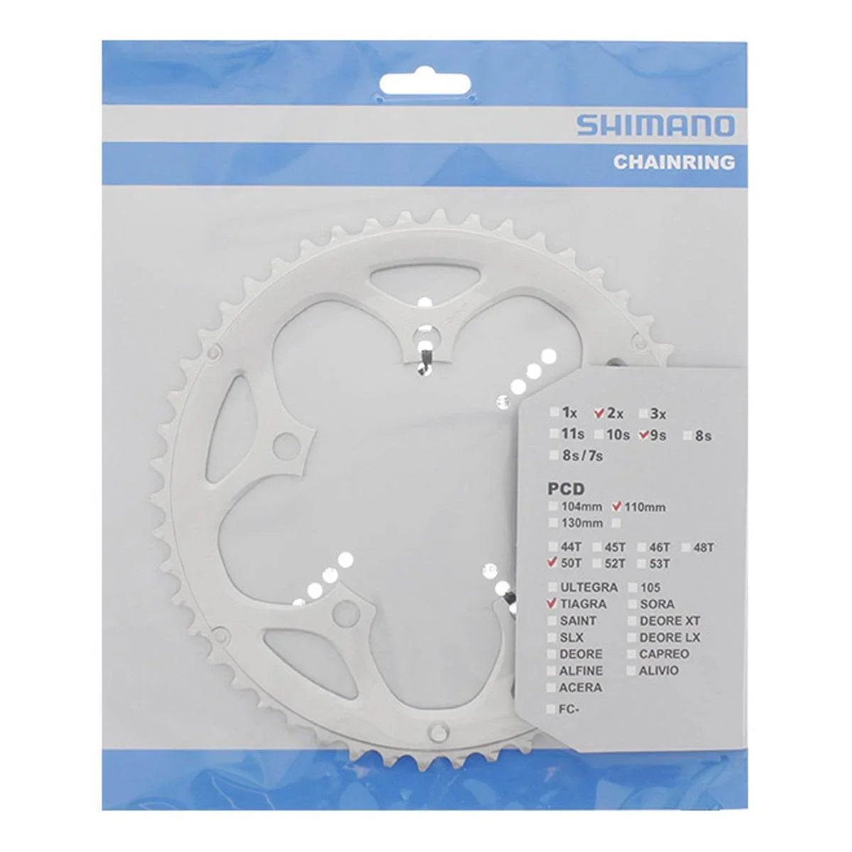 Shimano Tiagra cykelkedjehjul 50T 2x9s 110mm PCD i förpackning