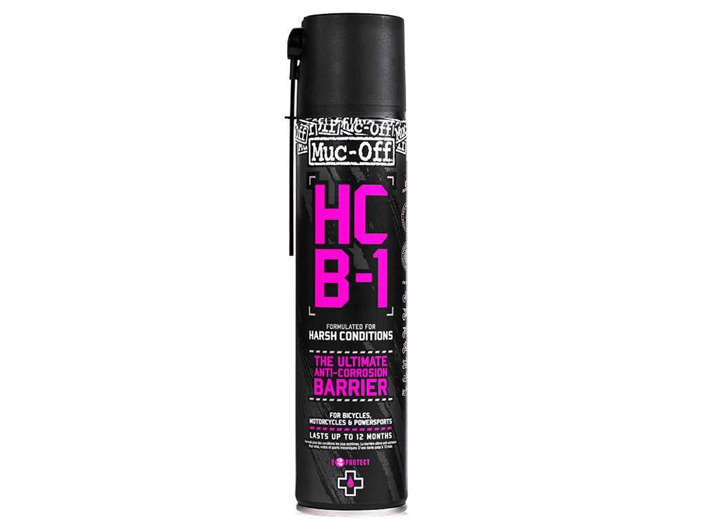 Muc-Off HCB-1 anti-korrosionsspray för cyklar och motorcyklar, svart burk med rosa text