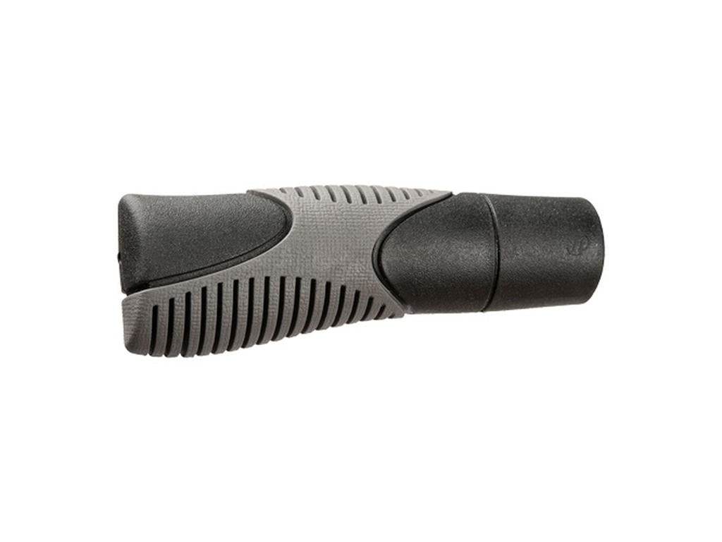 Svart och grå ergonomisk handtag med greppvänligt mönster i plast