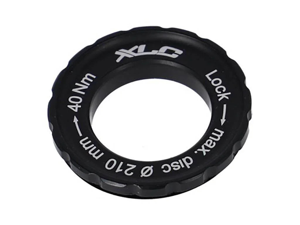 Svart låsmutter för cykeldisk med märkning XLC, 40 Nm, max 210 mm
