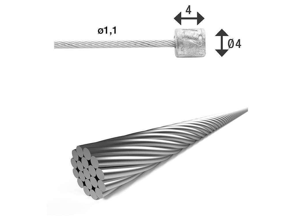 ståltråd med 1,1 mm diameter och ändhylsa med 4 mm längd och bredd