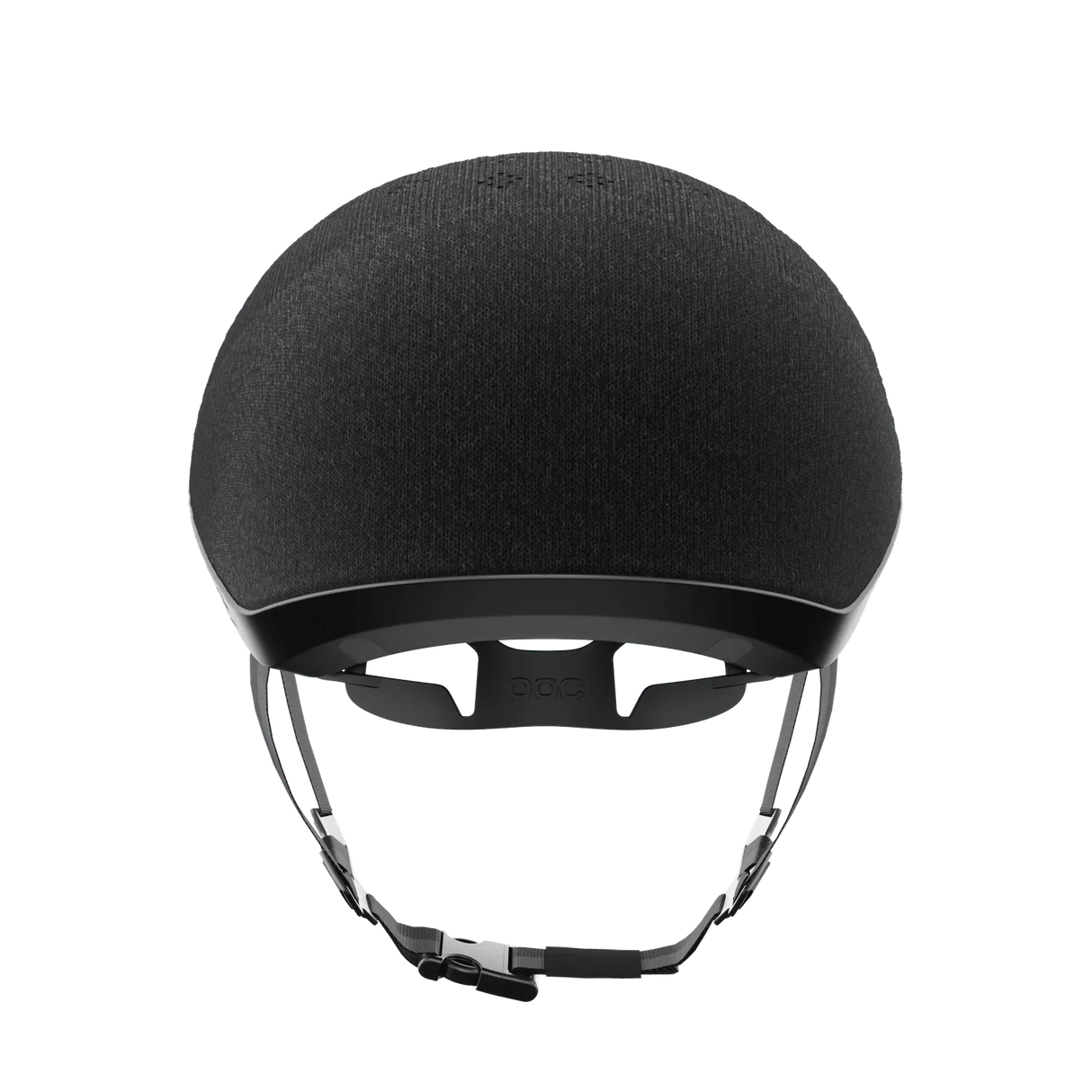 Svart cykelhjälm med mjukt yttre material och justerbart hakband från POC