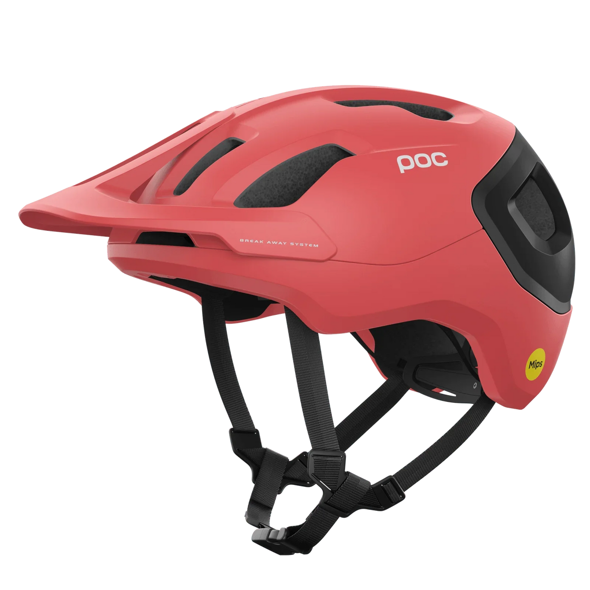 Röd POC mountainbikehjälm med Mips-skydd och justerbara svarta remmar