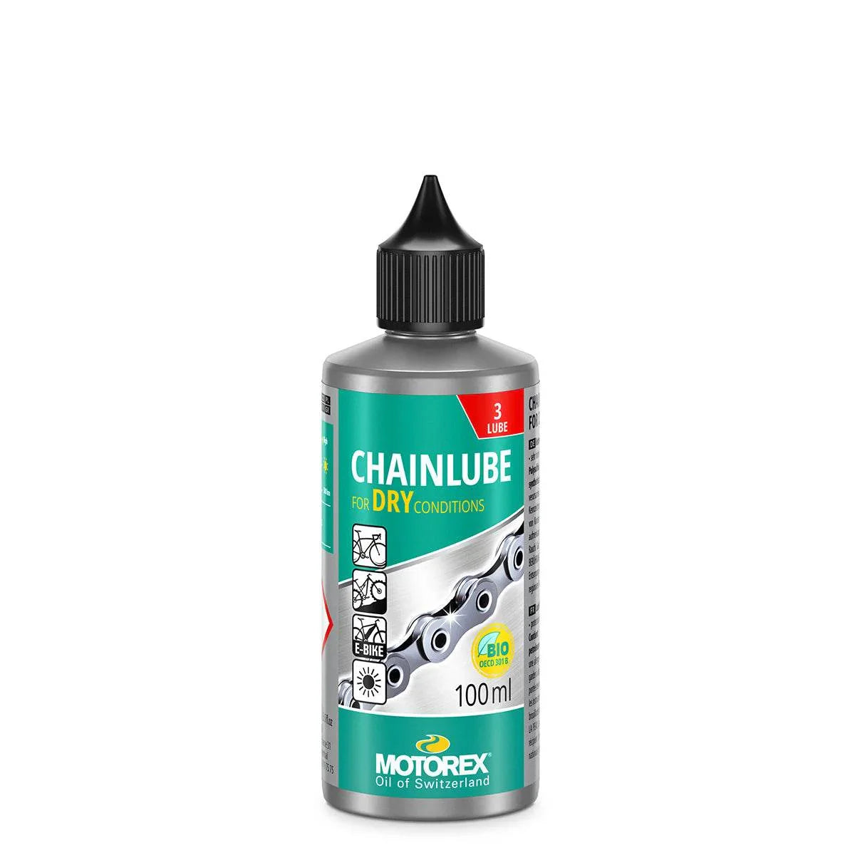 Motorex Chainlube 100ml för torra förhållanden, cykelkedjeolja, bio och E-bike kompatibel