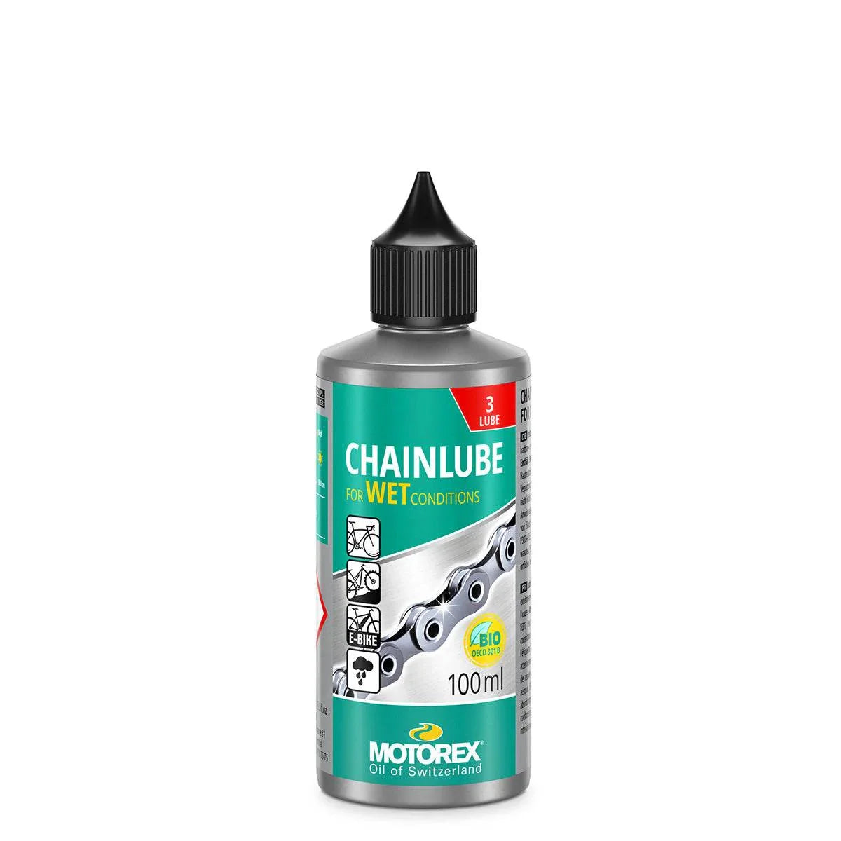 Motorex Chainlube 100 ml smörjmedel för cykelkedja, våta förhållanden, e-bike och bio-certifierad