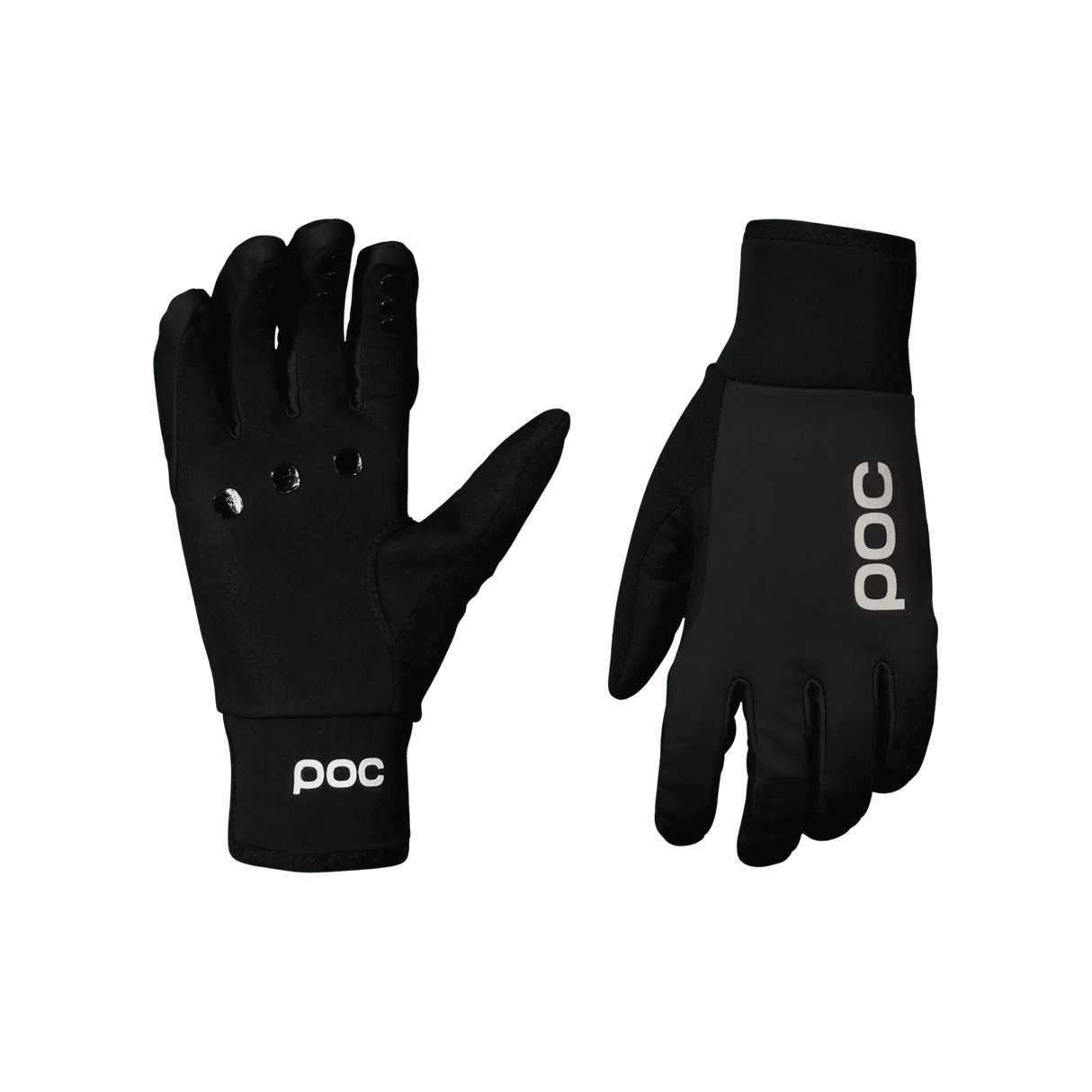 Svarta POC cykelhandskar i syntetmaterial med logo och greppdetaljer på fingrarna