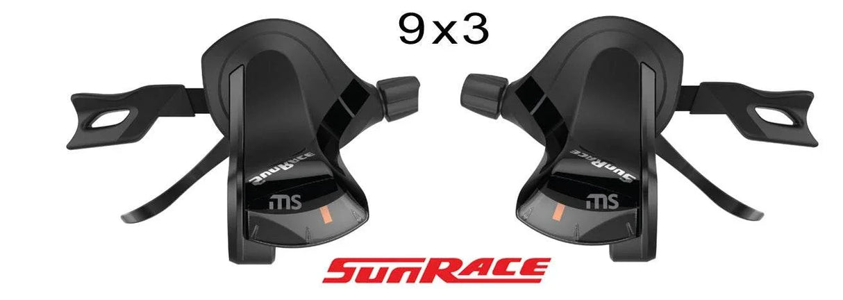 SunRace 9x3 cykelväxelreglage i svart med indikator och spak