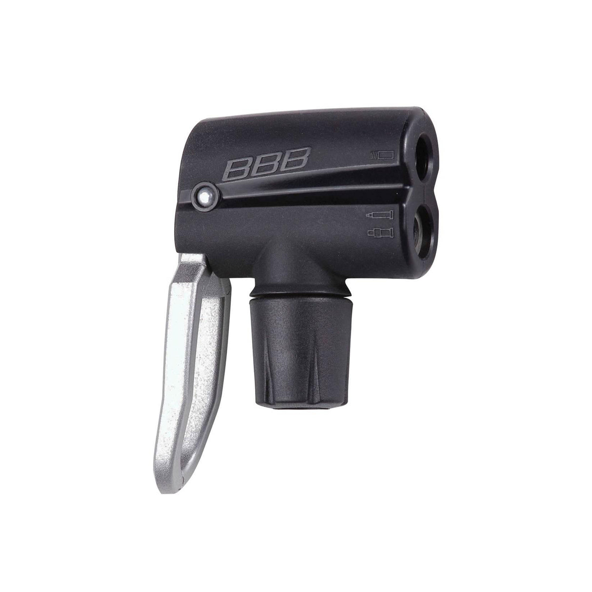 Svart BBB cykelpumphuvud med metallhandtag för ventiladsaptrar