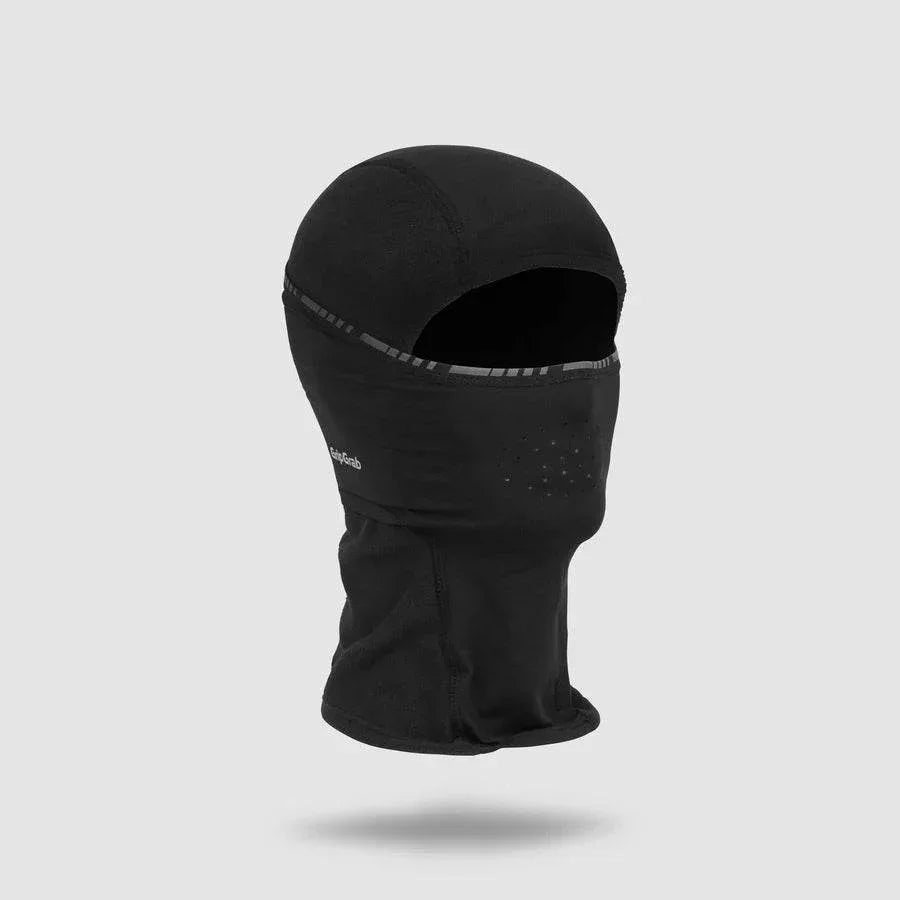 Svart balaklava i fleece med andningshål och sömmar för ansikts- och nackskydd