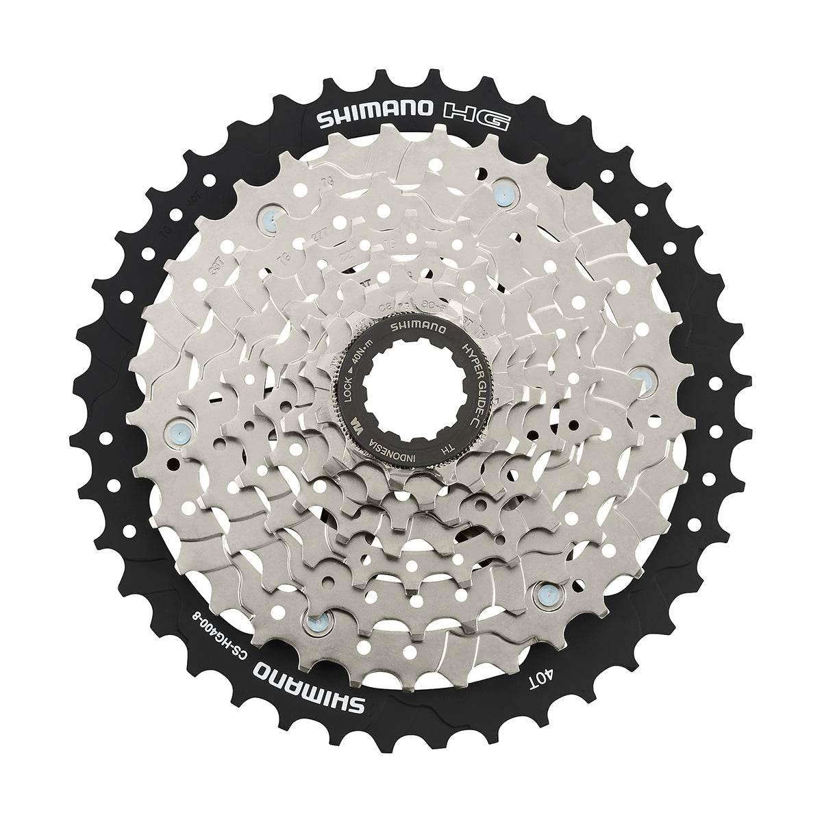 Shimano HG 8-delad cykelkassett med metallväxlar och svart yttre klinga