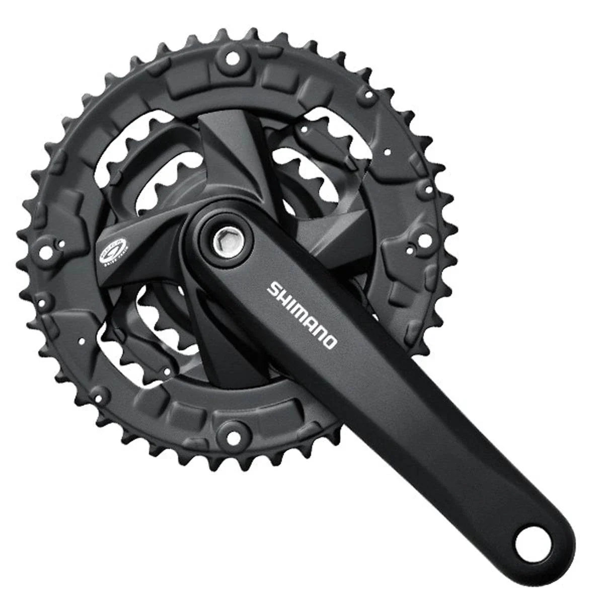Shimano FC-M371 svart cykel vevarm med tre kedjehjul och synliga tänder