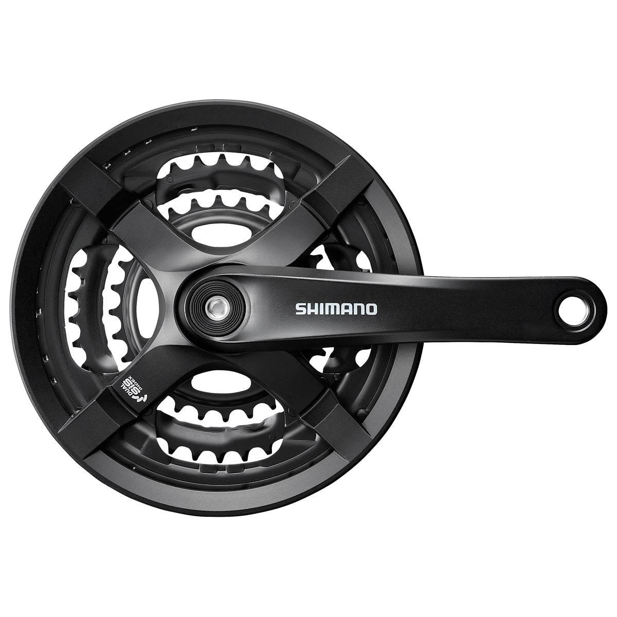 Shimano svart cykel vevparti med tre kugghjul och skyddande kedjeskydd