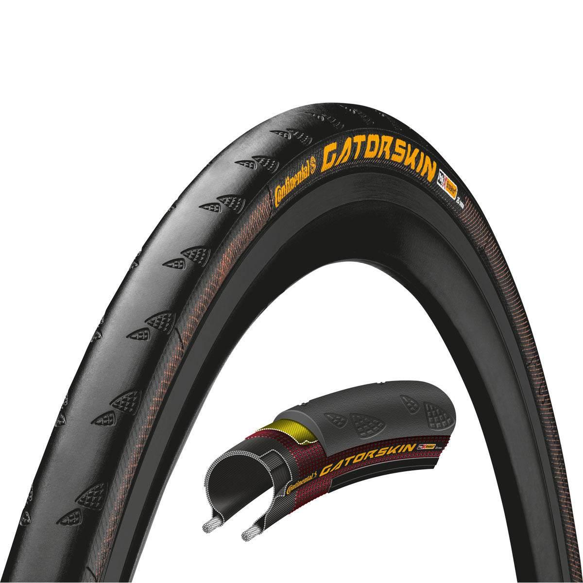 Continental Gatorskin cykeldäck och tvärsnitt med slitstark gummiblandning och skyddande lager