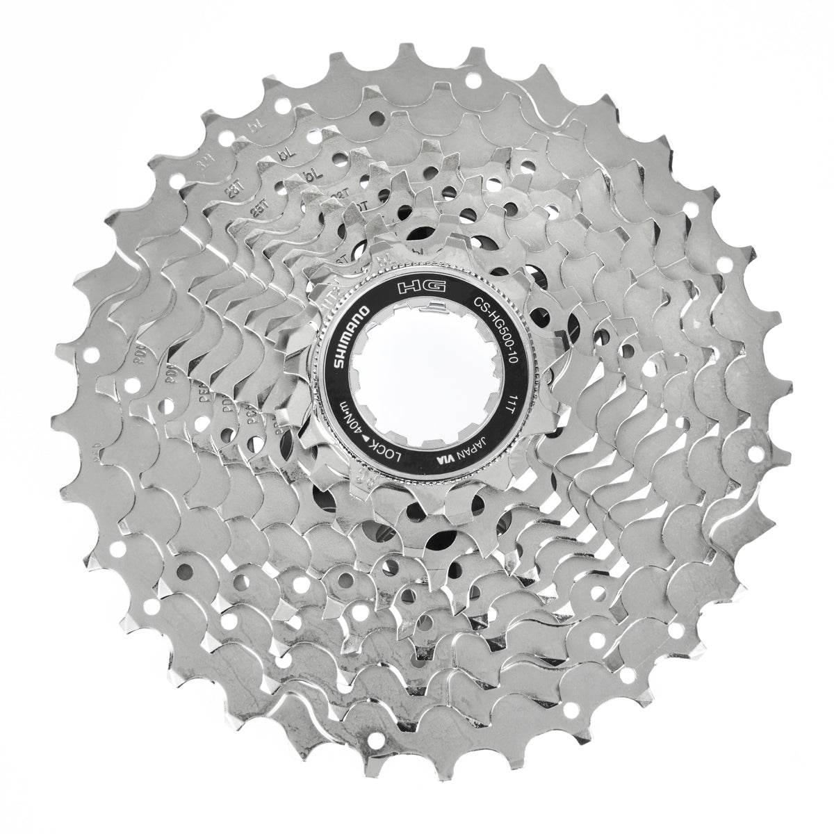 Shimano HG CS-HG500 10-växlad cykelkassett i silver med svarta detaljer