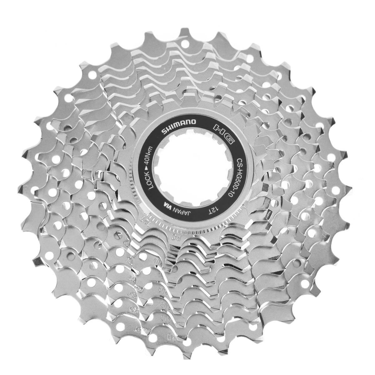 Shimano cykelkassett i rostfritt stål med 7 växlar och märkning CS-HG500-10