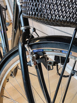 Närbild på cykelhjul, framkorg och Spectra-däck, detalj av frambroms