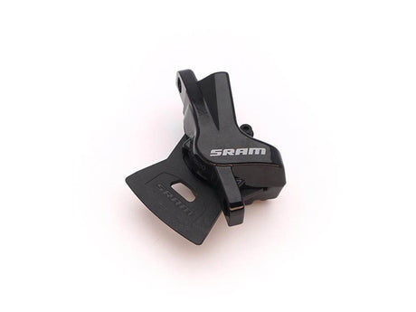 Svart SRAM cykelväxelreglage med logotyp, cykeldel för mountainbike eller racercykel