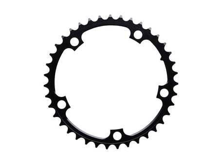 svart cykelkedjedrev med tänder och fem monteringshål