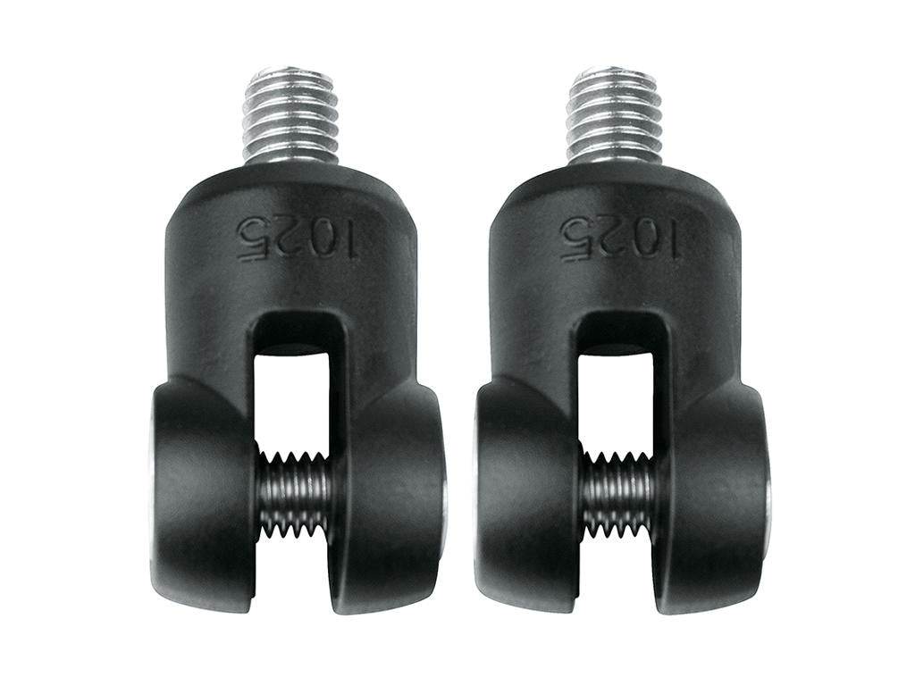 Två svarta kulledsadapter med gängad topp, märkta med 1025, bild för stativtillbehör