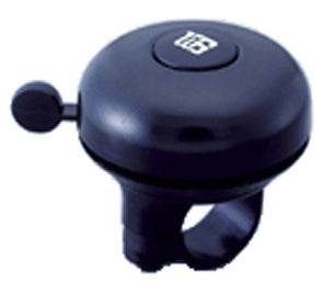 Svart cykelringklocka i metall med monteringsfäste, minimalistisk design