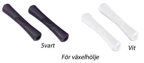 Två svarta och två vita växelvajerskydd, Shimano för växelhölje.