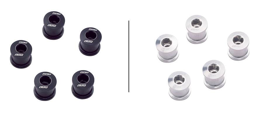 Cykel kedjebult set BBB, fem svarta och fem silver bultar, cykeldelar