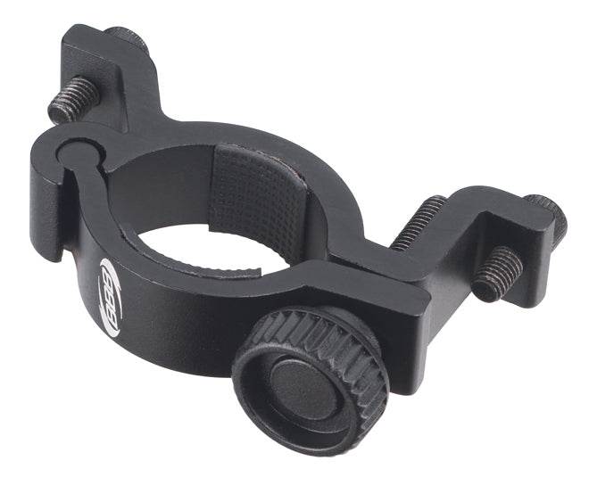 Svart cykelfäste i metall med skruvar och justeringsratt, monteringstillbehör