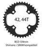 Cykel-klinga med 42 och 44 tänder, 104 mm BCD kompatibel med Shimano och SRAM