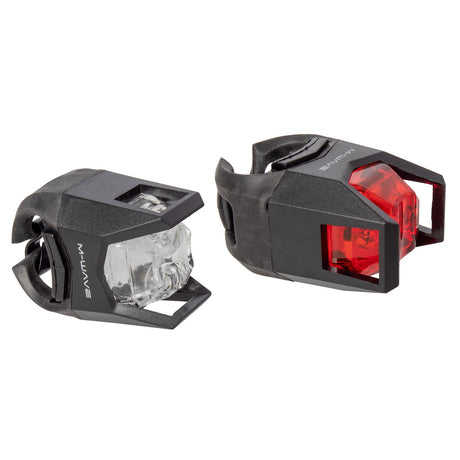 M-Wave Hunter mini LED-lampset med vit framlampa och röd baklampa i svart silikon