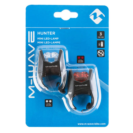 M-Wave Hunter mini LED-lampset med vit framlampa och röd baklampa i svart silikon