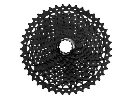 Svart SunRace cykelkassett med elva drev, cykeldel för växelsystem